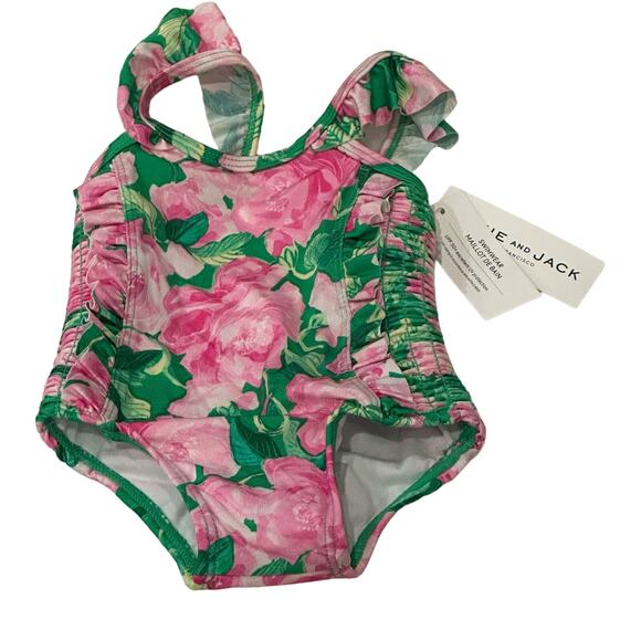 NEW Janie and Jack Pink Rose Bathing Suit sz 3-6 months One Piece SwimSuit - Picture 1 of 6